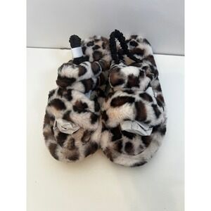 Array Womens Snow Leopard Print Plush Slippers‎ Slides Sz 12 NIB